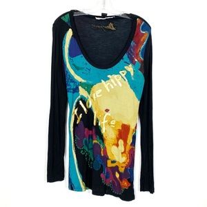 Desigual Tunic I Love Hippy Life BOHO Abstract Tee